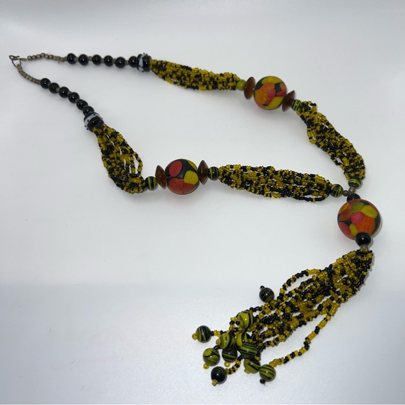 Vintage 1960s Multicolor and Multistrand Glass Beaded Necklace